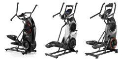 3 different kinds of Bowflex Max Trainer. The first one has a Full black body frame, the 2nd one has a black and silver body frame and the third one has a combination of black and gray body frame. They are all displayed in a white background.